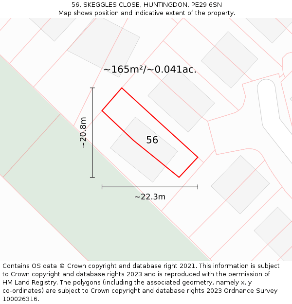 56, SKEGGLES CLOSE, HUNTINGDON, PE29 6SN: Plot and title map