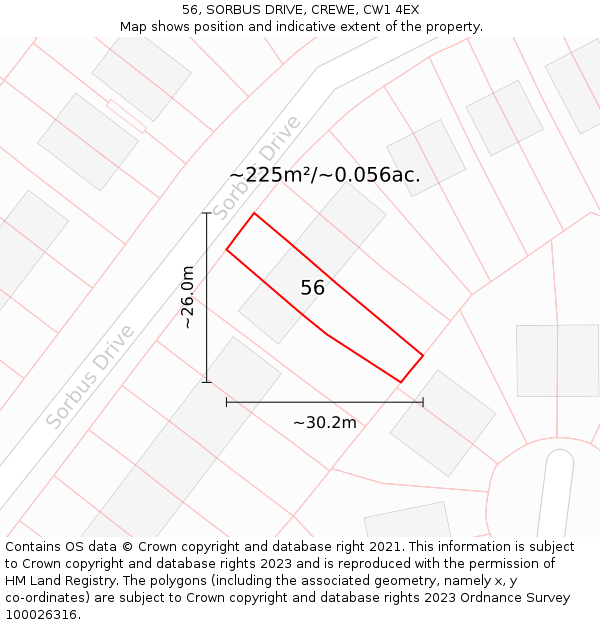 56, SORBUS DRIVE, CREWE, CW1 4EX: Plot and title map