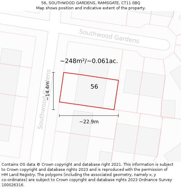 56, SOUTHWOOD GARDENS, RAMSGATE, CT11 0BQ: Plot and title map