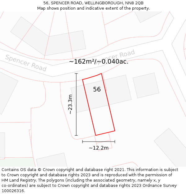 56, SPENCER ROAD, WELLINGBOROUGH, NN8 2QB: Plot and title map