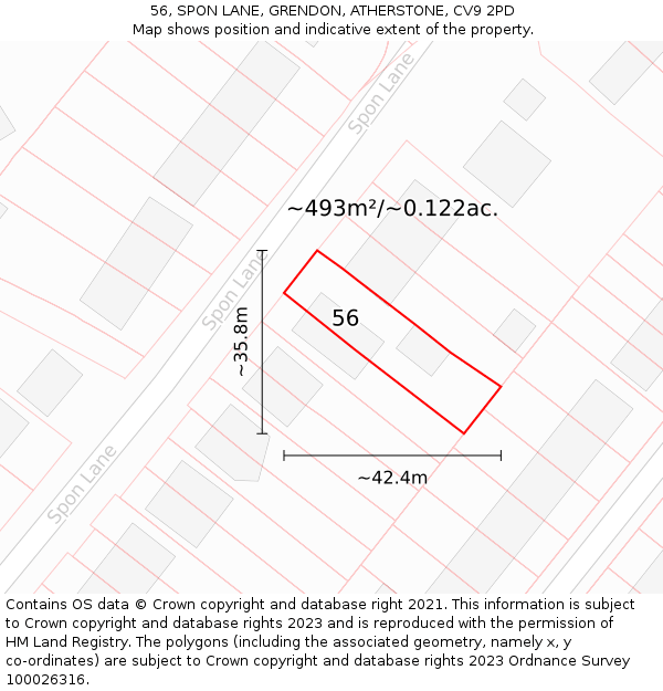 56, SPON LANE, GRENDON, ATHERSTONE, CV9 2PD: Plot and title map