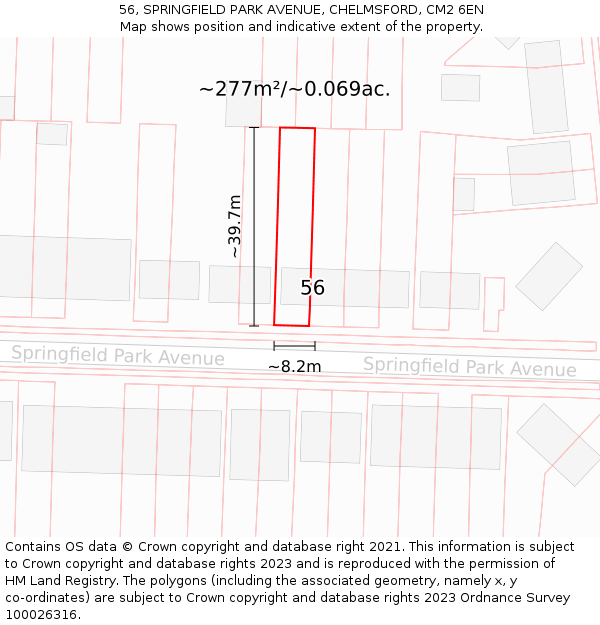 56, SPRINGFIELD PARK AVENUE, CHELMSFORD, CM2 6EN: Plot and title map