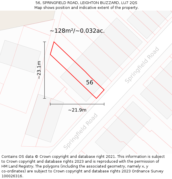 56, SPRINGFIELD ROAD, LEIGHTON BUZZARD, LU7 2QS: Plot and title map