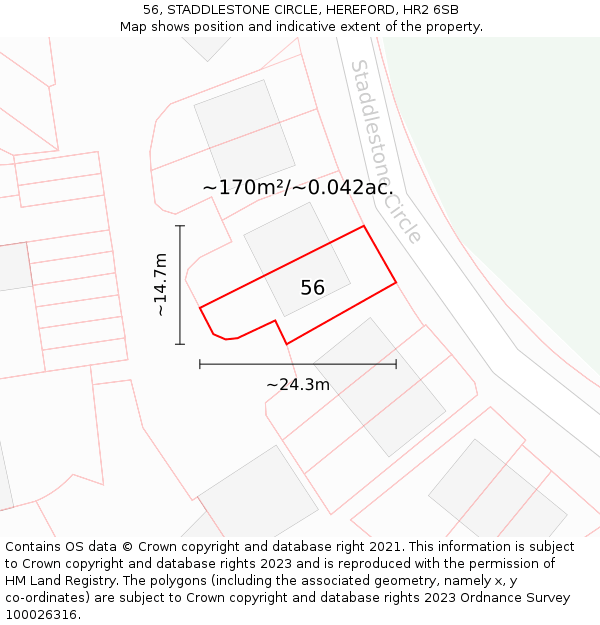 56, STADDLESTONE CIRCLE, HEREFORD, HR2 6SB: Plot and title map