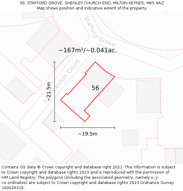 56, STAFFORD GROVE, SHENLEY CHURCH END, MILTON KEYNES, MK5 6AZ: Plot and title map