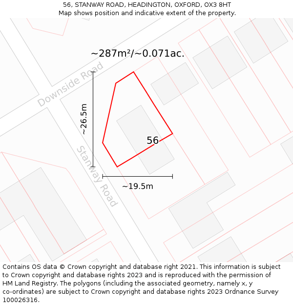 56, STANWAY ROAD, HEADINGTON, OXFORD, OX3 8HT: Plot and title map