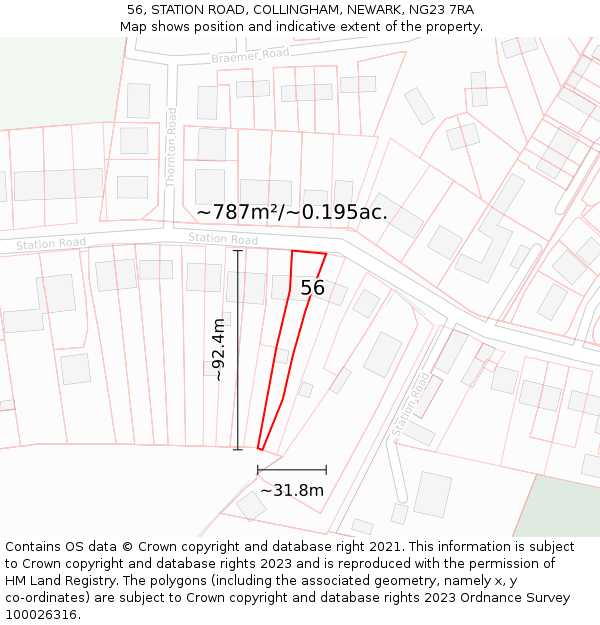 56, STATION ROAD, COLLINGHAM, NEWARK, NG23 7RA: Plot and title map