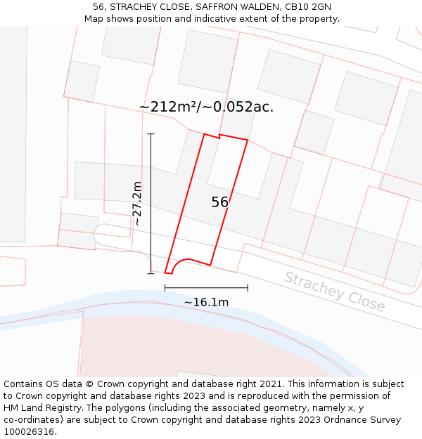 56, STRACHEY CLOSE, SAFFRON WALDEN, CB10 2GN: Plot and title map