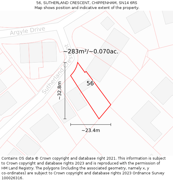 56, SUTHERLAND CRESCENT, CHIPPENHAM, SN14 6RS: Plot and title map