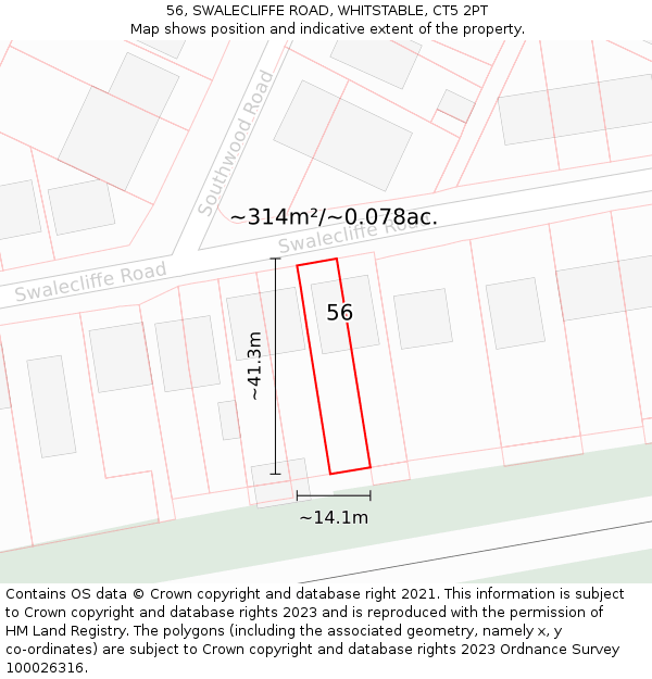 56, SWALECLIFFE ROAD, WHITSTABLE, CT5 2PT: Plot and title map