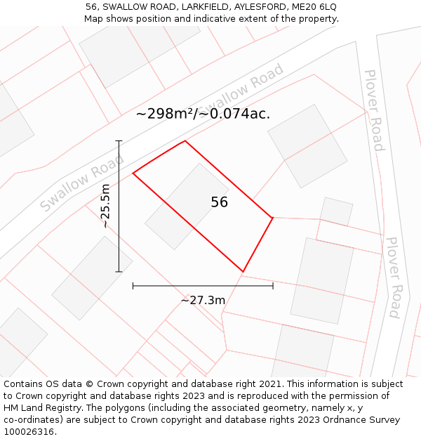 56, SWALLOW ROAD, LARKFIELD, AYLESFORD, ME20 6LQ: Plot and title map