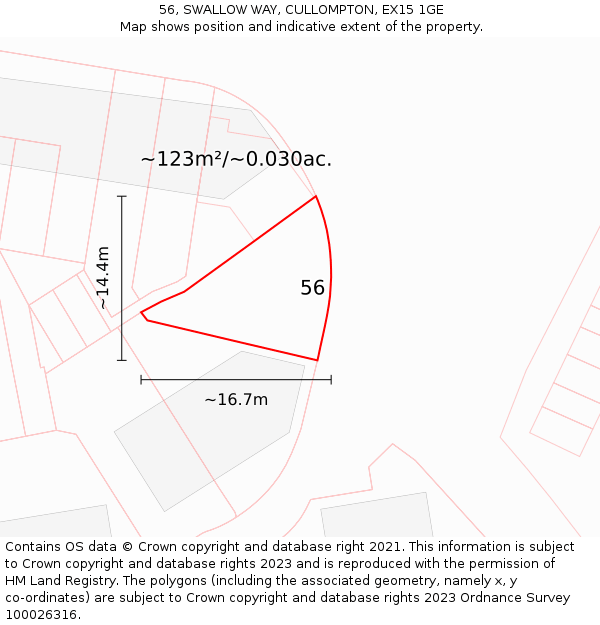 56, SWALLOW WAY, CULLOMPTON, EX15 1GE: Plot and title map