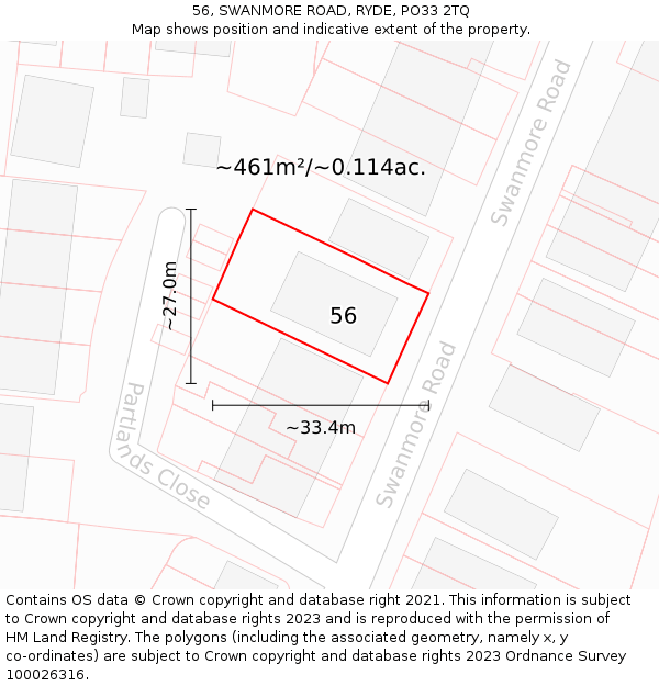 56, SWANMORE ROAD, RYDE, PO33 2TQ: Plot and title map