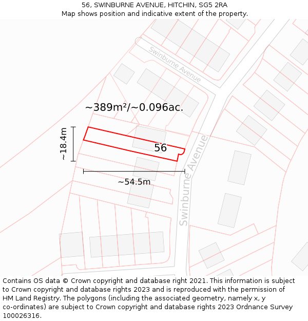 56, SWINBURNE AVENUE, HITCHIN, SG5 2RA: Plot and title map