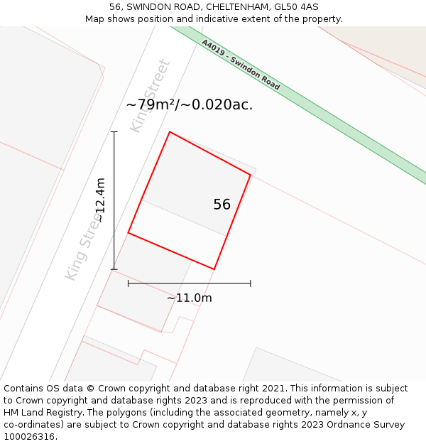56, SWINDON ROAD, CHELTENHAM, GL50 4AS: Plot and title map