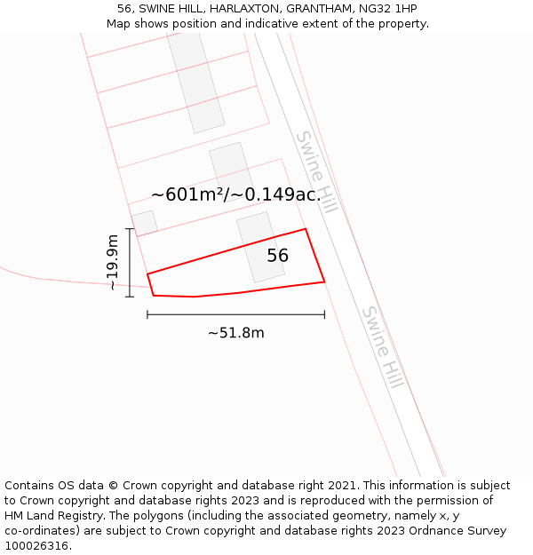 56, SWINE HILL, HARLAXTON, GRANTHAM, NG32 1HP: Plot and title map