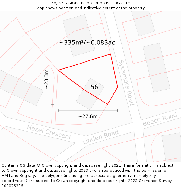 56, SYCAMORE ROAD, READING, RG2 7LY: Plot and title map