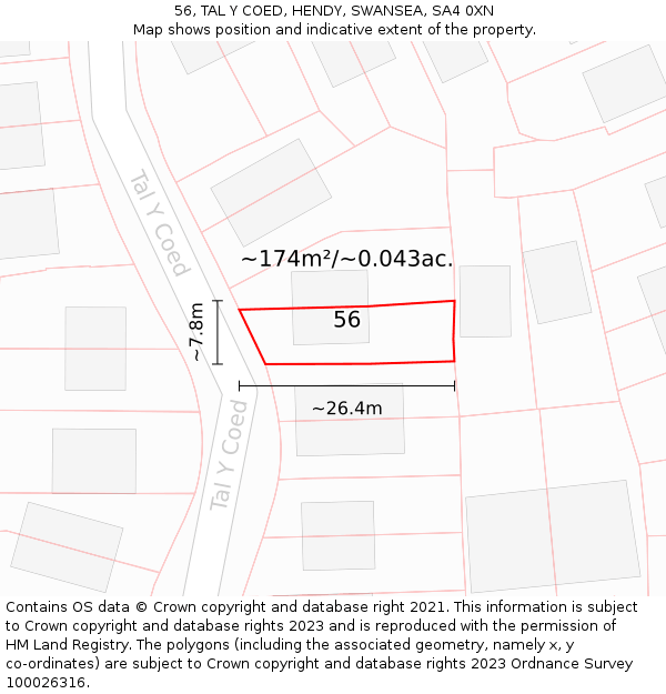 56, TAL Y COED, HENDY, SWANSEA, SA4 0XN: Plot and title map