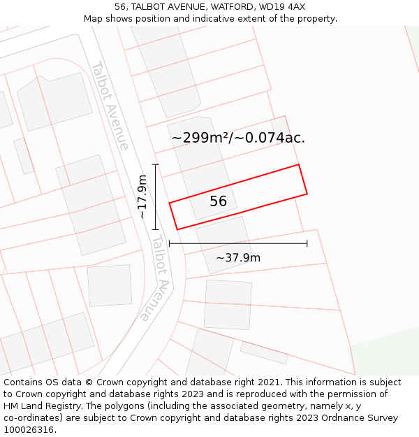 56, TALBOT AVENUE, WATFORD, WD19 4AX: Plot and title map