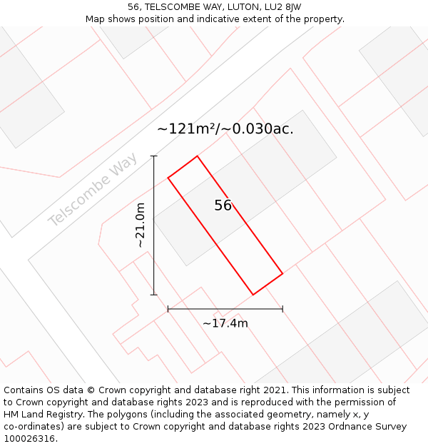 56, TELSCOMBE WAY, LUTON, LU2 8JW: Plot and title map