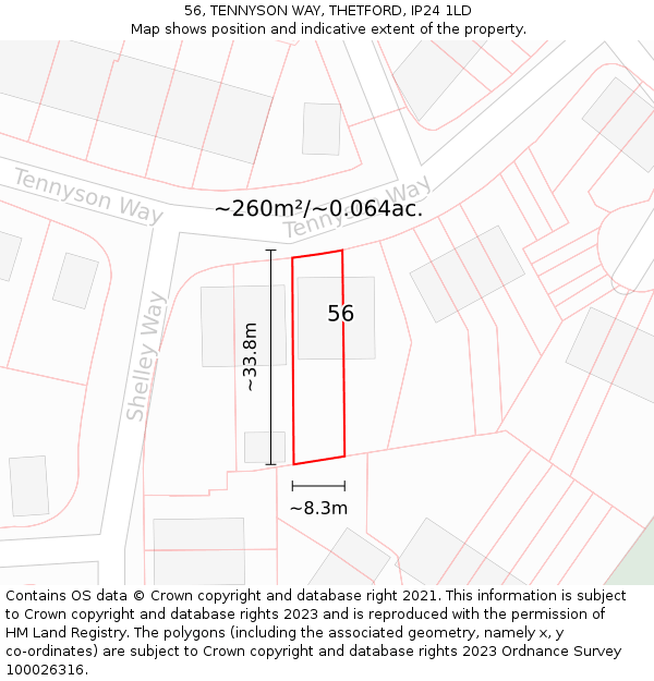 56, TENNYSON WAY, THETFORD, IP24 1LD: Plot and title map