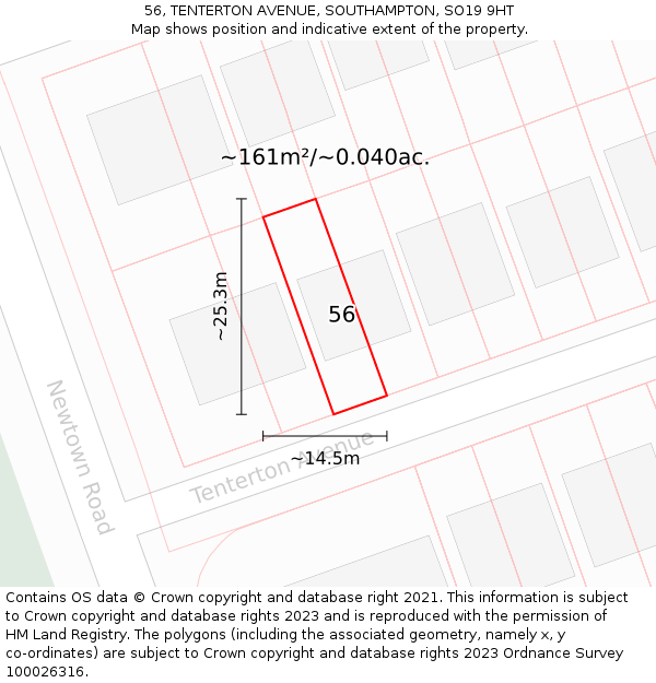 56, TENTERTON AVENUE, SOUTHAMPTON, SO19 9HT: Plot and title map