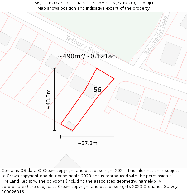 56, TETBURY STREET, MINCHINHAMPTON, STROUD, GL6 9JH: Plot and title map