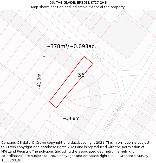 56, THE GLADE, EPSOM, KT17 2HB: Plot and title map