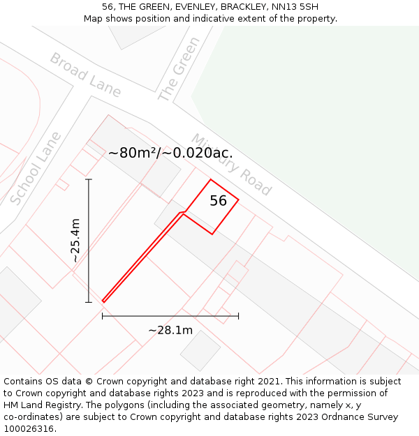 56, THE GREEN, EVENLEY, BRACKLEY, NN13 5SH: Plot and title map