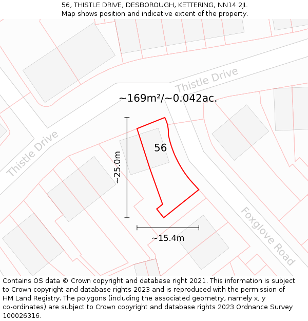 56, THISTLE DRIVE, DESBOROUGH, KETTERING, NN14 2JL: Plot and title map