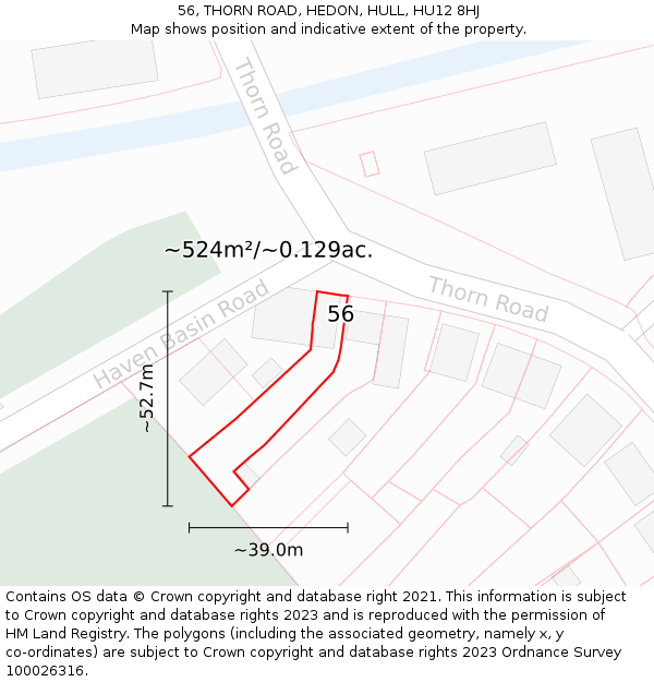 56, THORN ROAD, HEDON, HULL, HU12 8HJ: Plot and title map