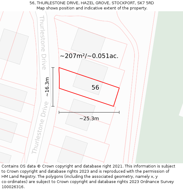 56, THURLESTONE DRIVE, HAZEL GROVE, STOCKPORT, SK7 5RD: Plot and title map