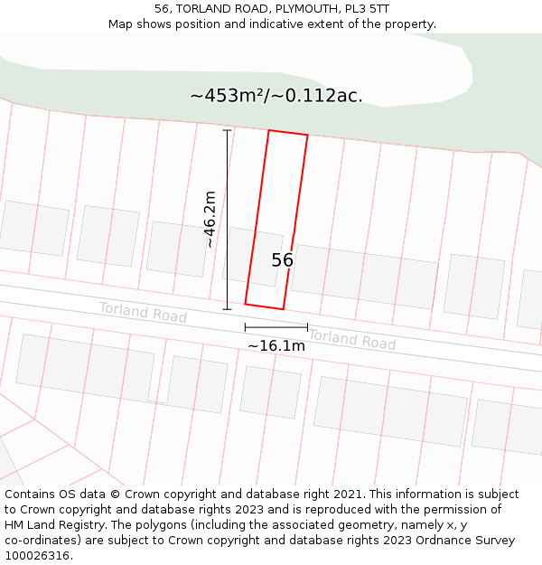 56, TORLAND ROAD, PLYMOUTH, PL3 5TT: Plot and title map