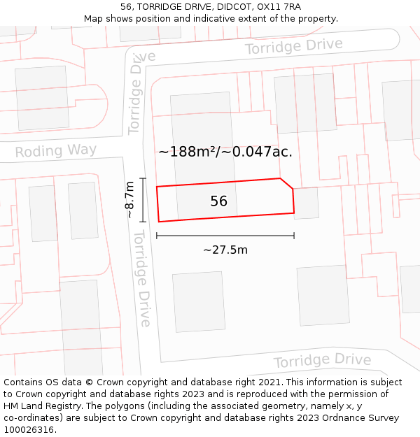 56, TORRIDGE DRIVE, DIDCOT, OX11 7RA: Plot and title map