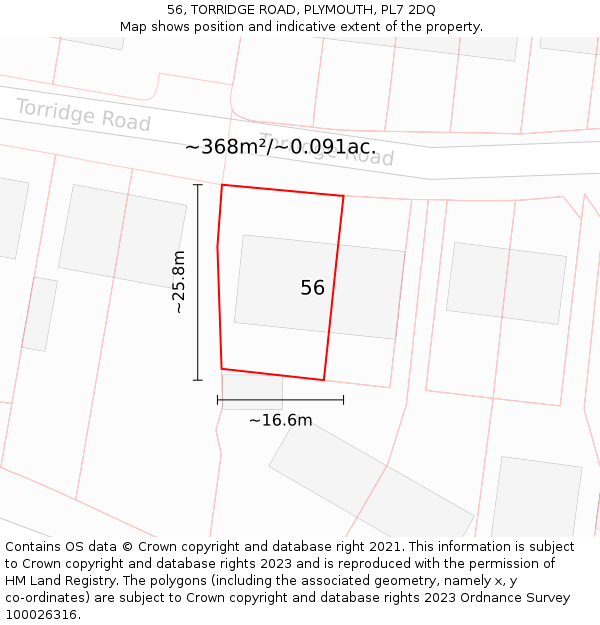56, TORRIDGE ROAD, PLYMOUTH, PL7 2DQ: Plot and title map