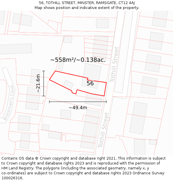 56, TOTHILL STREET, MINSTER, RAMSGATE, CT12 4AJ: Plot and title map