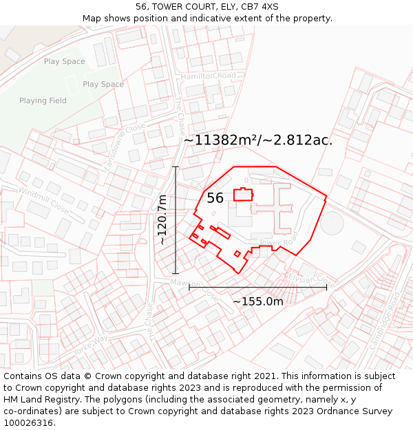 56, TOWER COURT, ELY, CB7 4XS: Plot and title map