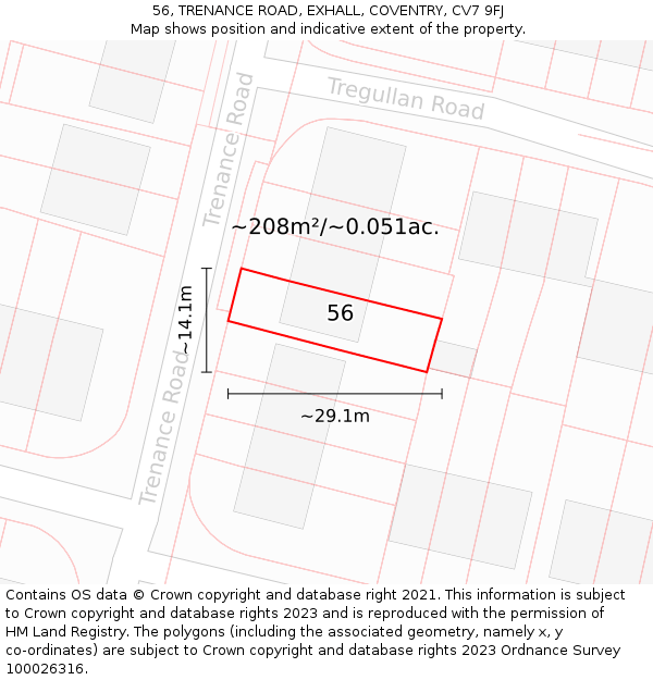 56, TRENANCE ROAD, EXHALL, COVENTRY, CV7 9FJ: Plot and title map