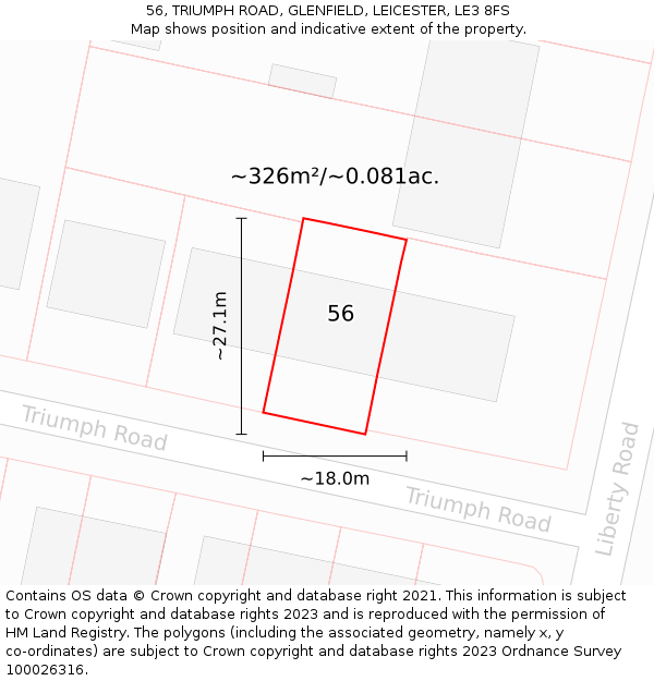 56, TRIUMPH ROAD, GLENFIELD, LEICESTER, LE3 8FS: Plot and title map