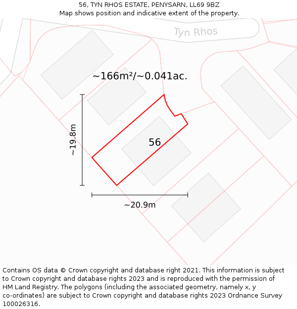 56, TYN RHOS ESTATE, PENYSARN, LL69 9BZ: Plot and title map