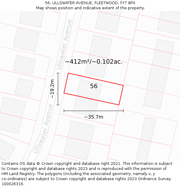 56, ULLSWATER AVENUE, FLEETWOOD, FY7 8PX: Plot and title map