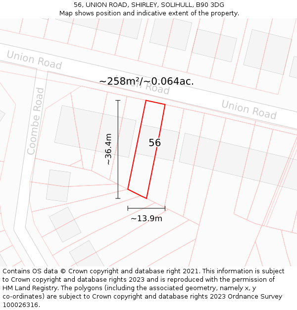 56, UNION ROAD, SHIRLEY, SOLIHULL, B90 3DG: Plot and title map