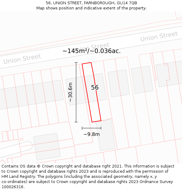 56, UNION STREET, FARNBOROUGH, GU14 7QB: Plot and title map