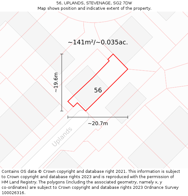 56, UPLANDS, STEVENAGE, SG2 7DW: Plot and title map