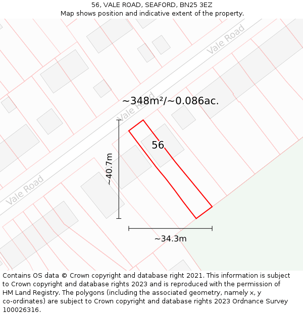 56, VALE ROAD, SEAFORD, BN25 3EZ: Plot and title map