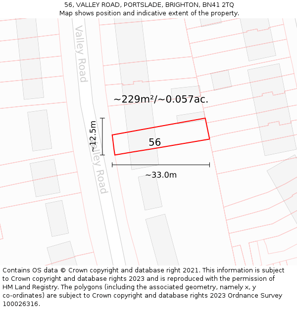 56, VALLEY ROAD, PORTSLADE, BRIGHTON, BN41 2TQ: Plot and title map