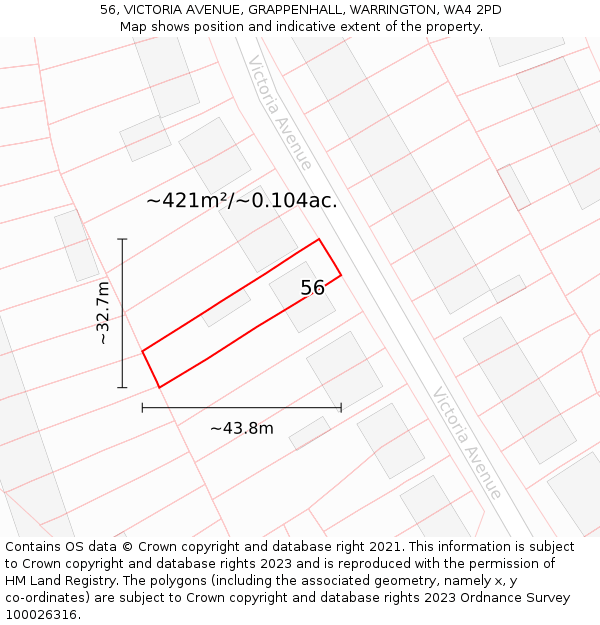 56, VICTORIA AVENUE, GRAPPENHALL, WARRINGTON, WA4 2PD: Plot and title map