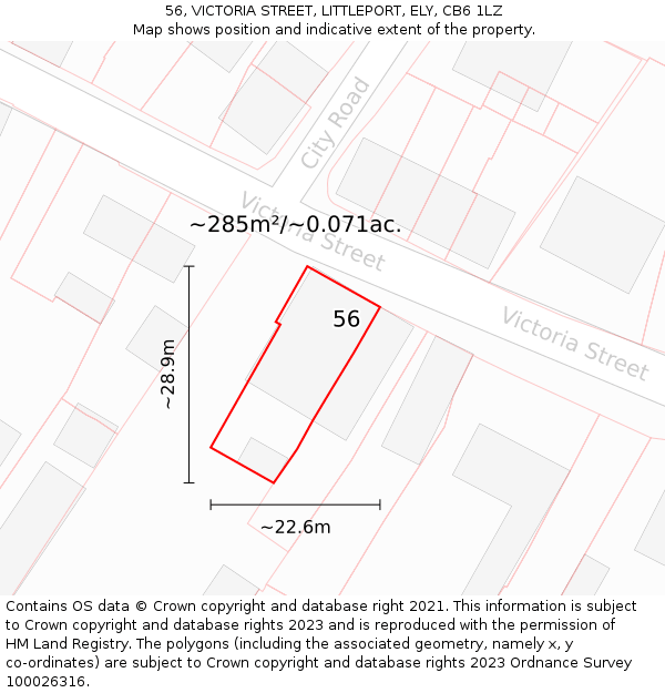 56, VICTORIA STREET, LITTLEPORT, ELY, CB6 1LZ: Plot and title map