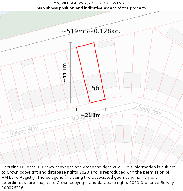 56, VILLAGE WAY, ASHFORD, TW15 2LB: Plot and title map