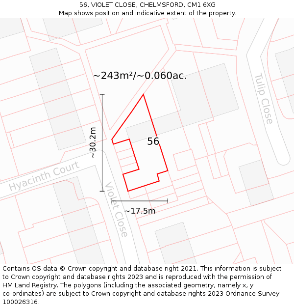 56, VIOLET CLOSE, CHELMSFORD, CM1 6XG: Plot and title map